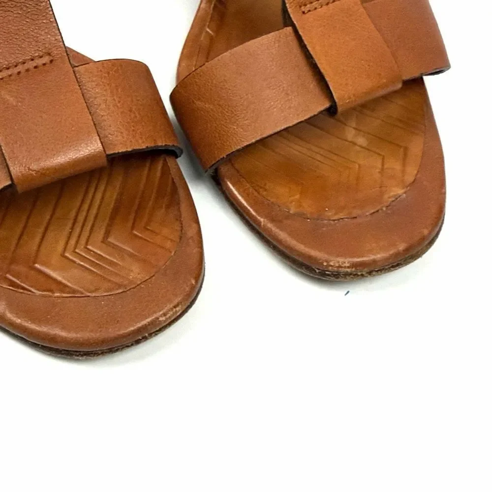 CHIE MIHARA Wedge High Heels Sandals Cognac Leather T-strap size 36,5 US 6,5